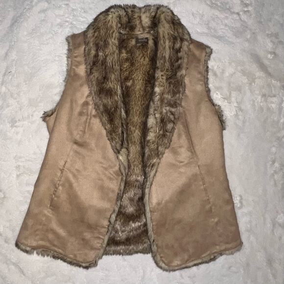 Crosby Tan Faux Suede and Fur Sleeveless Warm Winter Layering Vest Size Large - Picture 12 of 14